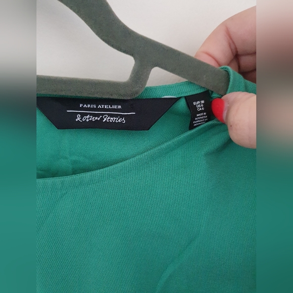 & Other Stories Green Mini Tie Waist Dress - Picture 3 of 9